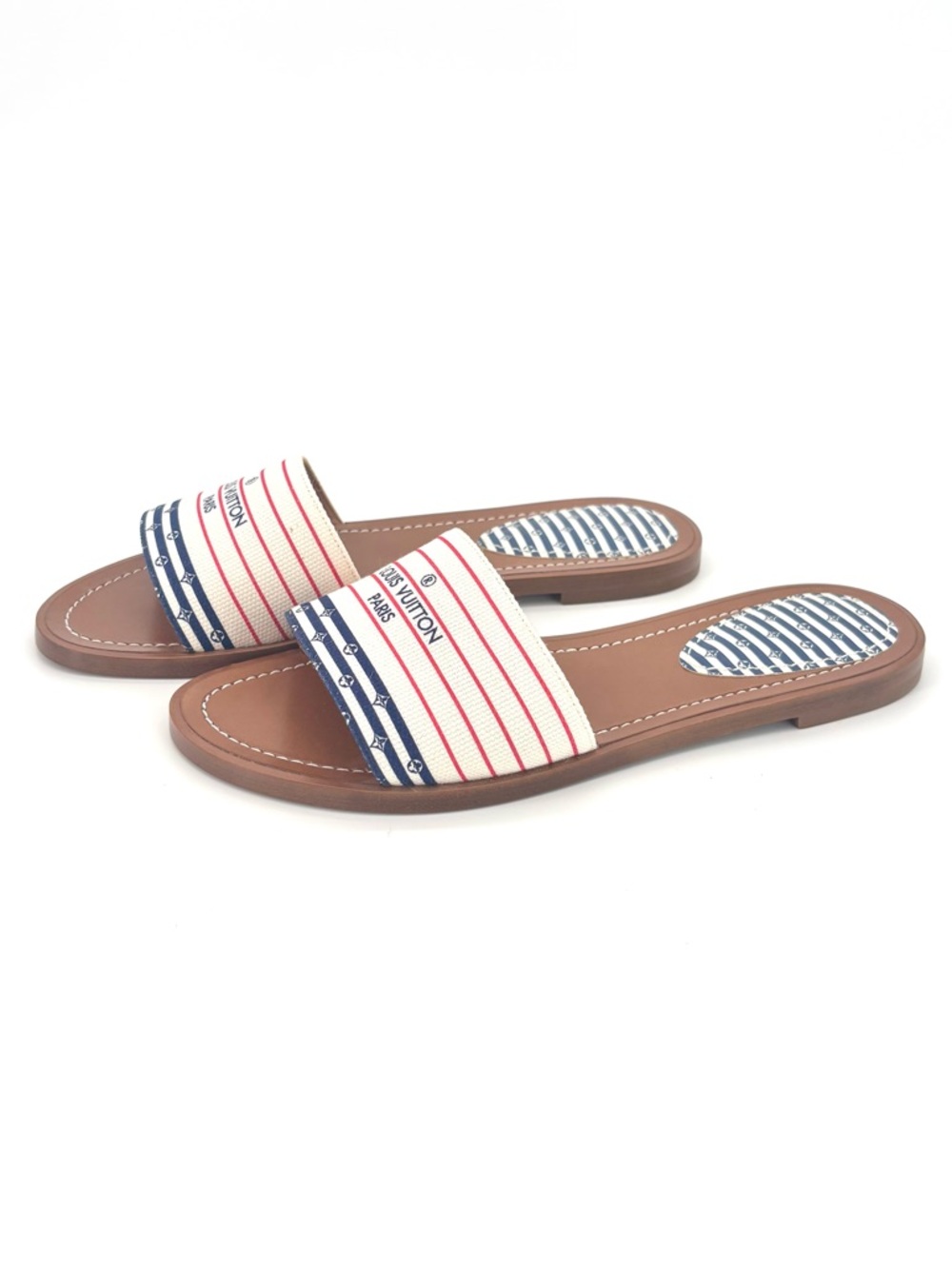 Louis Vuitton Canvas Escale Lock It Slip On Flat Slides Sandals 36.5
